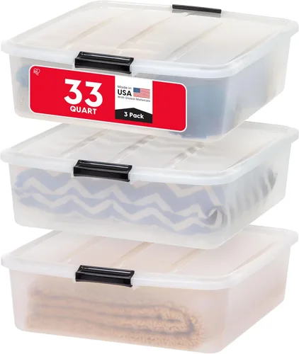 Miniatura 11 de IRIS USA 22 Qt Almacenamiento bajo la cama, organizador apilable de plástico con cajón deslizante, paquete de 2 unidades, multiusos para ropa