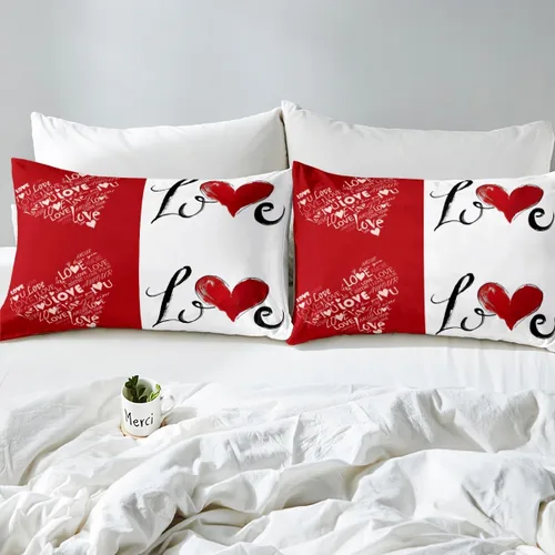 Miniatura 6 de Juego de funda de edredón para parejas, juego de ropa de cama de corazón de amor rojo, juego de funda de edredón romántica para boda, regalo