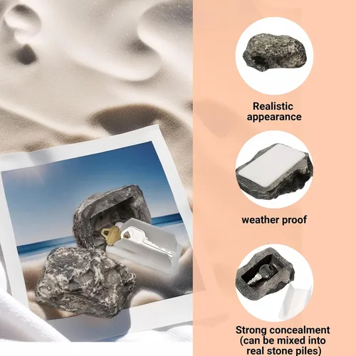 Miniatura 4 de Roca oculta para guardar llaves al aire libre, aspecto de piedra gris, nunca se bloquea. Ocultador de llaves de roca falsa para exteriores, cubierta