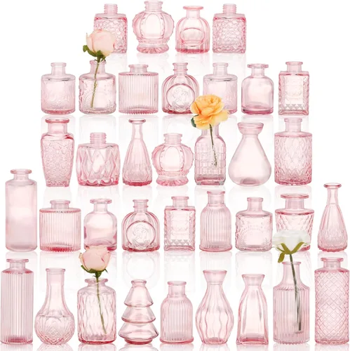 Miniatura 15 de Fixwal Juego de 5 jarrones pequeños, florero pequeño para flores, jarrón de vidrio para decoración del hogar, decoraciones de boda, jarrones