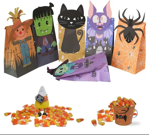 Miniatura 2 de Bolsas de golosinas de Halloween – 24 bolsas de dulces con 24 calcomanías, bolsa de regalo para suministros de fiesta de niños de Halloween