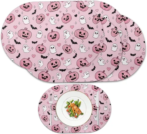 Miniatura 15 de Ghost Placemats Set of 2 Wipeable Faux Leather 12X18 Inch Waterproof Non-Slip Mats Spooky Table Decor Heat Resistant for Scary Dinner Party Fantasma