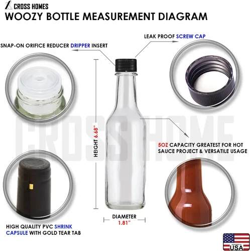 Miniatura 3 de Botellas de salsa picante de 5 onzas, botellas vacías de vidrio transparente con cápsulas retráctiles, botella de vino pequeña con bandas Shirnk
