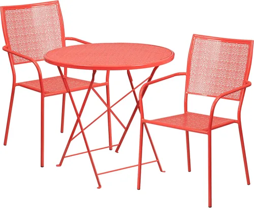 Miniatura 2 de Flash Furniture Juego de mesa de patio plegable de acero para interiores y exteriores de 30 pulgadas de grado comercial con 2 sillas cuadradas
