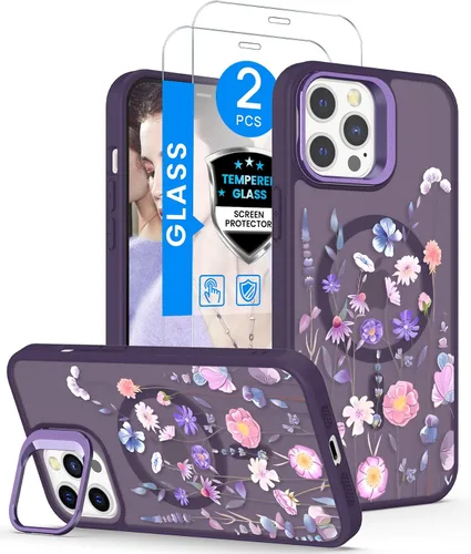 Miniatura 17 de Dretal Funda para iPhone 12 Mini / 13 Mini floral, con protector de pantalla, soporte para cámara, protección de grado militar, translúcida mate