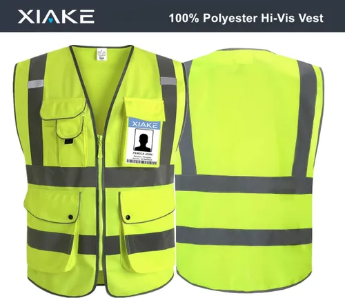 Miniatura 2 de XIAKE Chaleco de seguridad reflectante de alta visibilidad con 9 bolsillos clase 2 para hombres y mujeres, cumple con las normas ANSI/ISEA Amarillo