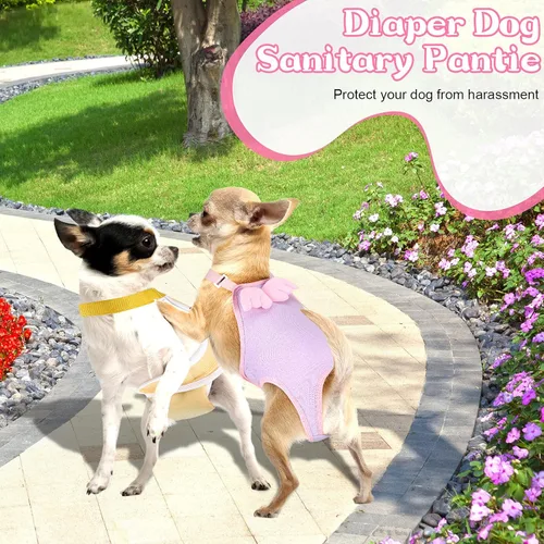 Miniatura 5 de Nuanchu 3 piezas de pañales sanitarios para perros hembras con tirantes ajustables, pañales lavables y reutilizables para perros pequeños, medianos