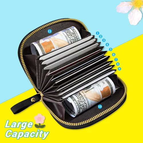 Miniatura 3 de YINHEXI RIFD - Bonita cartera con tarjetero para mujeres y hombres, pequeña cartera de cuero con cremallera para tarjetas de crédito para mujeres