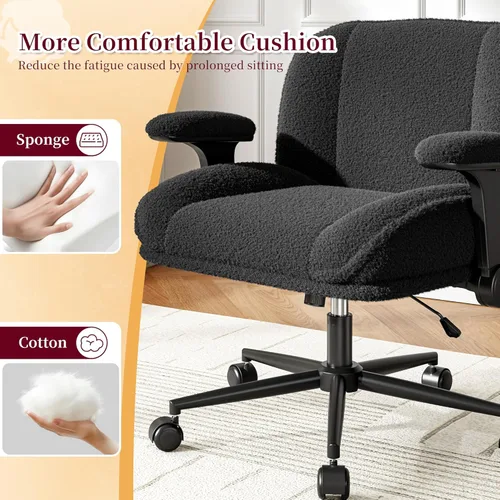 Miniatura 5 de DurayLoly Silla de Oficina con Piernas Cruzadas con Brazos Abatibles, Silla de Piernas Cruzadas Ancha con Ruedas y Asiento Extra Profundo Engrosado