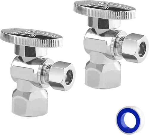 Válvula de Parada Angular WiseWater 1/2" FNPT x 3/8" OD de Compresión, Válvula de Cierre de Inodoro de Cuarto de Vuelta de Latón Cromado para Baño,