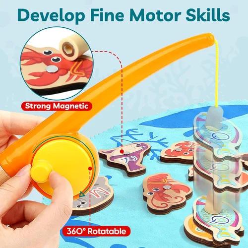 Miniatura 7 de TOP BRIGHT Juego Montessori de Pesca para Niños Pequeños - Juguetes Magnéticos de Pesca de Madera para Niños de 3 Años, Regalo para Niñas y Niños