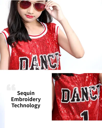 Miniatura 8 de LOLANTA Ropa de baile Hip Hop para niñas, vestido de lentejuelas para niños, camiseta larga sin mangas de jazz para animadoras