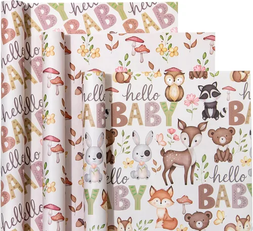 Miniatura 34 de WRAPAHOLIC - Papel de regalo para baby shower con diseño de oso - Rollo mini - 3 rollos - 17 pulgadas x 120 pulgadas - Papel de regalo con lazo