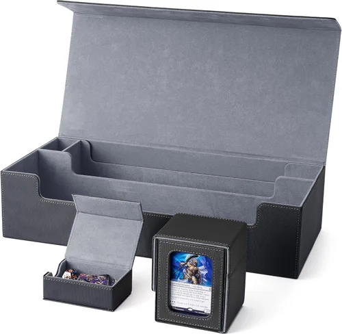 Miniatura 24 de Venssu MTG Caja de cubierta para pantalla Commander, caja de cartas para 100 tarjetas de doble funda, almacenamiento de tarjetas TCG con 2 divisores