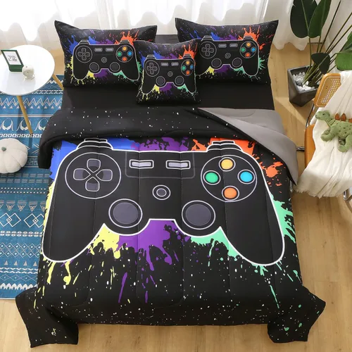 Miniatura 3 de JQinHome - Juego de edredón Gamer individual para niños y niñas, juego de cama en una bolsa de 6 piezas con diseño de videojuego 3D - Juego de ropa