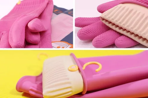 Miniatura 6 de Myungjin Guantes de goma antideslizantes reutilizables e impermeables para el hogar con gancho para colgar y secar (1 par/pequeño)
