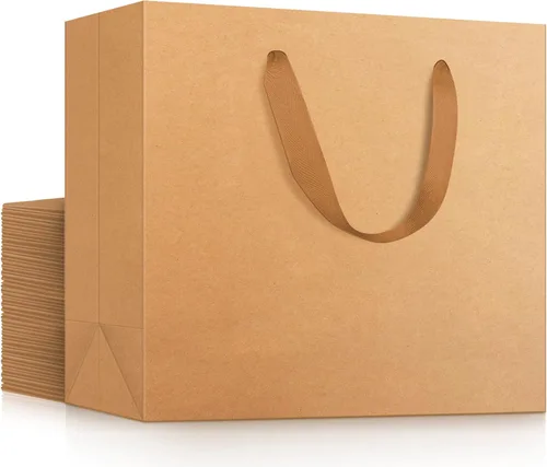 Miniatura 39 de EUSOAR Bolsas de papel de estraza para regalo, paquete de 12 bolsas de papel kraft de 10.6 x 3.1 x 8.3 pulgadas con asas, bolsas resistentes