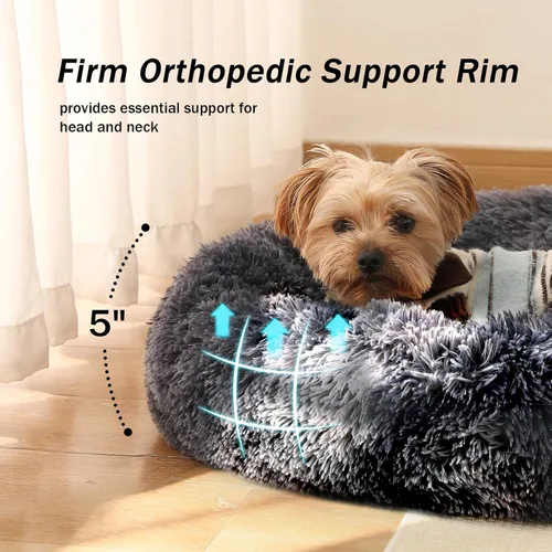 Miniatura 5 de NOYAL Cama Calmante en Forma de Rosquilla para Perros Pequeños a Medianos y Gatos - Cama de Mascotas de Felpa Sintética Anti-Ansiedad con Funda