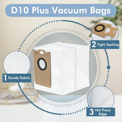 Miniatura 5 de Paquete de 10 bolsas de polvo D10 compatibles con aspiradora robot Dreametech D10 Plus, bolsas de vacío de 4.0 L, piezas de accesorios