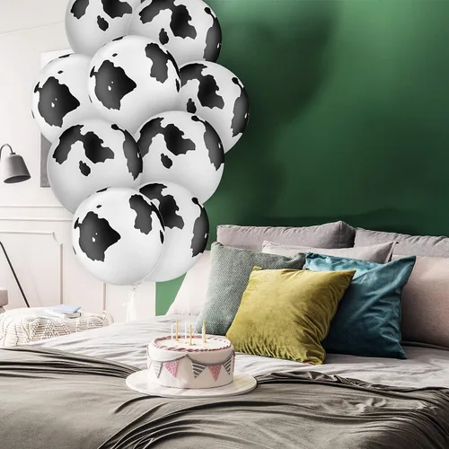 Miniatura 6 de Gejoy 48 globos de vaca de látex divertidos globos de vaca con estampado de vaca en blanco y negro, suministros de fiesta de cumpleaños