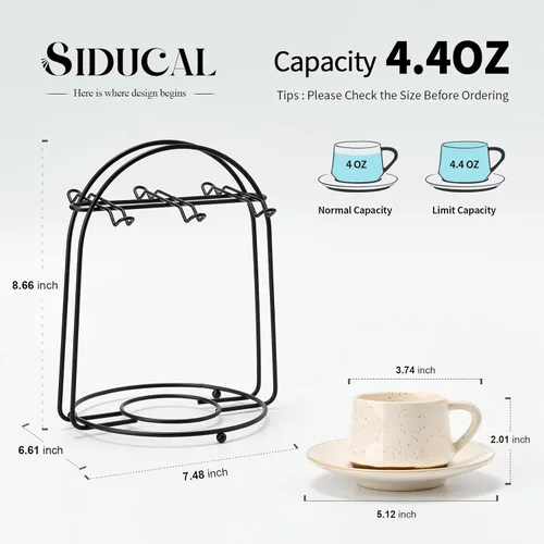Miniatura 2 de SIDUCAL Juego de 6 tazas apilables para capuchino de 4 onzas, tazas de café de cerámica con platillos y portavasos, aptos para microondas