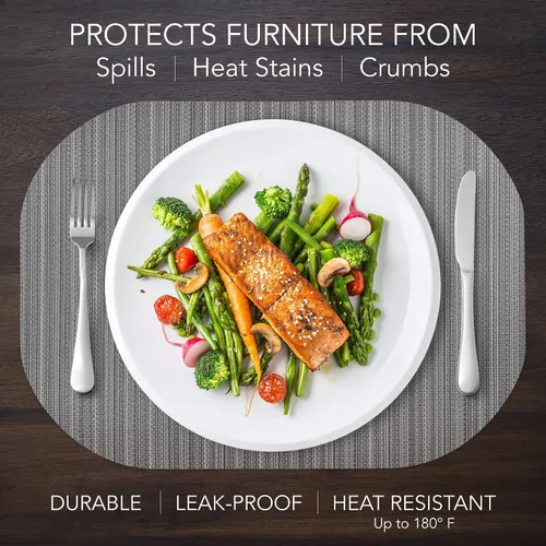 Miniatura 6 de Andie Home - Manteles individuales ovalados para mesa de cocina y comedor, juego de 6 piezas, resistentes al calor y lavables a la superficie, gris