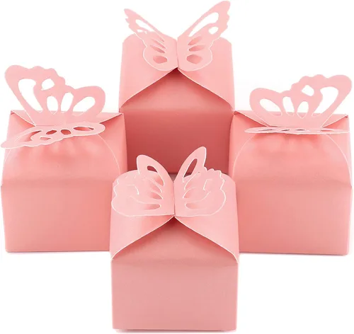 Kslong 50 cajas de regalo de mariposa rosa para niña, baby shower, mariposa, caja de caramelos, decoración de fiesta, boda, cumpleaños, pequeñas