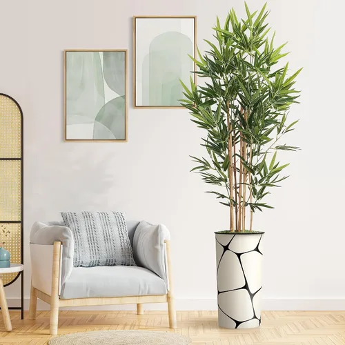 Miniatura 15 de Árbol artificial en macetero con patrón geométrico, palmera tropical areca artificial de seda para decoración del hogar en interiores y exteriores