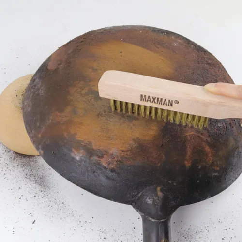 Miniatura 3 de MAXMAN Cepillo de latón, juego de 2 cepillos de alambre de latón resistente, cepillo de metal, cepillos de alambre para limpiar el óxido con mango