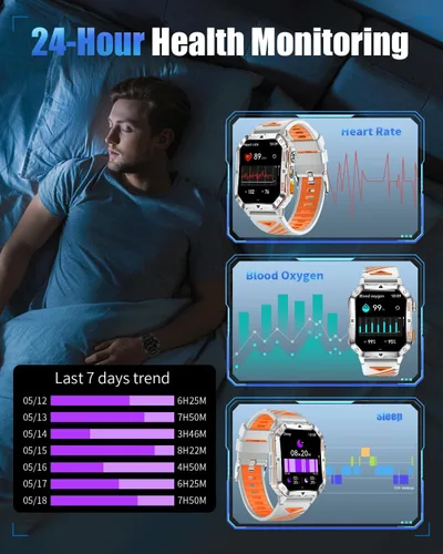 Miniatura 4 de Military Smarty Watch for Men, 2.01" Smartwatch with 1200mAh Battery, Flashlight, Answer/Make Calls, Heart Rate/Sleep Monitor 100+ Sport Modes