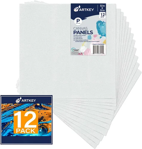Artkey Bastidores de lienzo 5x5 pulgadas, paquete de 12 unidades, lienzos en blanco pequeños de 10 onzas con imprimación 100% algodón blanco para
