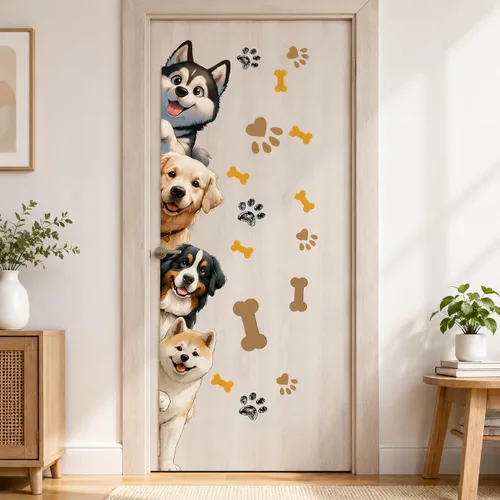 Calcomanías de pared de perro de 44.9 x 9.8 pulgadas, calcomanías de pared de animales de dibujos animados para guardería, sala de juegos,