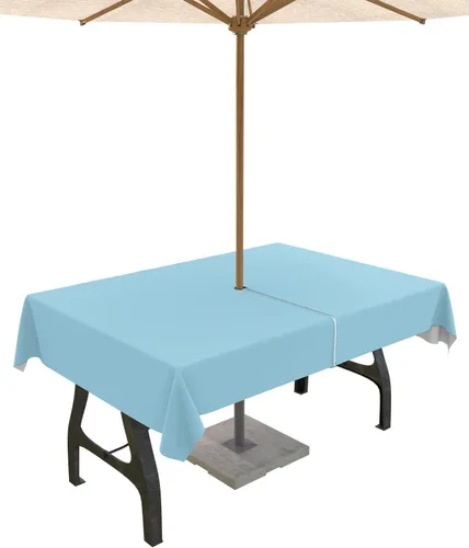 Miniatura 22 de QueenKer Mantel de exterior verde oliva con agujero para sombrilla y cremallera, mantel de color sólido para mesas cuadradas, colección de mesa