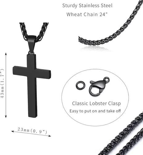 Miniatura 5 de P. BLAKE Collar con colgante de cruz de acero inoxidable para hombres y niños, colgante de cruz cristiana con cadena de 24 pulgadas