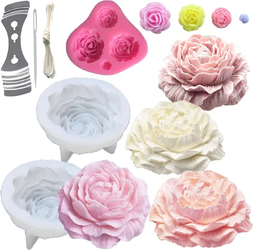 Miniatura 10 de 13 moldes de silicona para velas de flores, moldes para hacer velas con aguja que absorbe los ojos grandes, vela para cera de soja, cera de abejas