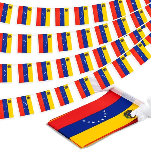 Bandera de cuerda en forma de banderín de Venezuela, pequeñas mini banderas de la República Bolivariana de Venezuela, decoración nacional del país