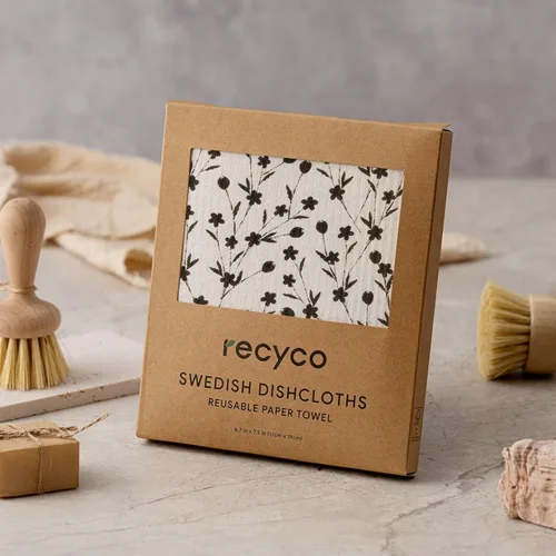 Miniatura 9 de RECYCO Paños suecos para cocina Paquete de 5 trapos geométricos lavables Toallas de papel de limpieza reutilizables de celulosa Paño