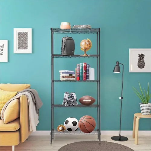 Miniatura 23 de Estantería de alambre de 6 niveles con ruedas, estantes de almacenamiento resistentes, organizador de cocina de garaje NSF, estante de alambre Negro
