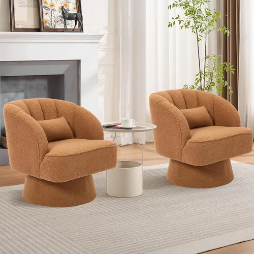 Miniatura 19 de GarveeHome Silla de acento moderna giratoria de barril, sillón tapizado de terciopelo de 360 grados con respaldo a rayas y acolchado suave, cómoda