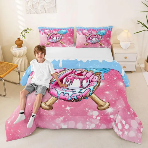 Miniatura 24 de Homewish Juego de edredón de juegos deportivos de pelota, tamaño twin, juego de ropa de cama de béisbol y baloncesto, 2 piezas para niños