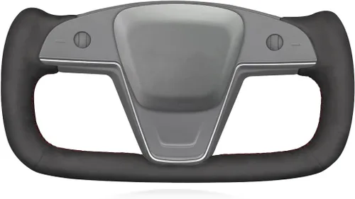 Miniatura 31 de MEWANT Funda de Volante de Athsuede con Costura Manual en Negro 9040 para Tesla Model S Yoke 2021-2023 Model X 2021-2023