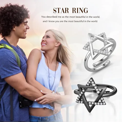 Miniatura 17 de Jewmon Anillo de plata de ley con estrella de David para mujer – Anillo ajustable Magen David – Amuleto Wicca – Regalos judíos