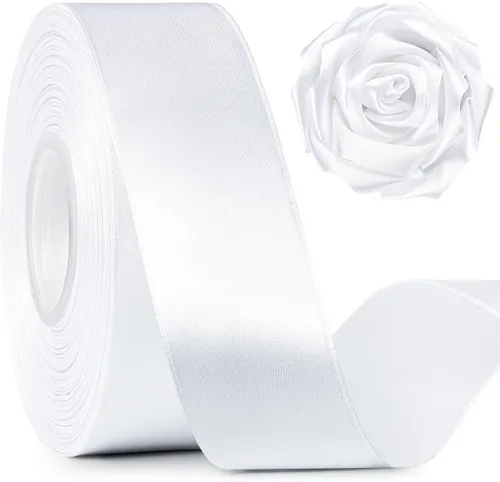 Miniatura 27 de Mauproy Cinta de satén rosa bebé de 1-1/2 pulgadas de ancho, cinta de tela de poliéster sólido de 50 yardas para hacer rosas, envoltura de regalos