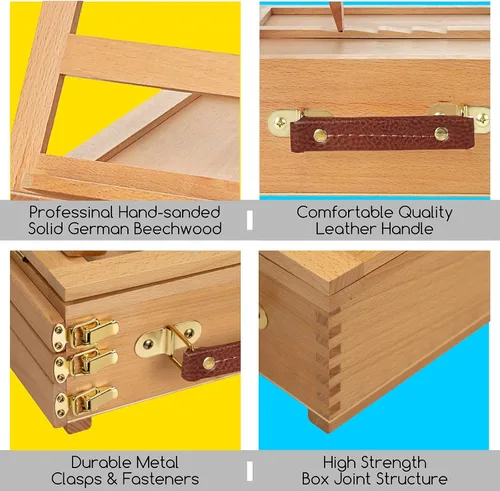 Miniatura 3 de MEEDEN Caballete de mesa ajustable grande para artista con caja de bocetos - Caballete de almacenamiento multifunción de madera de haya maciza con 3