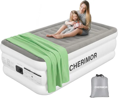 Miniatura 16 de CHERIMOR Colchón de aire tamaño individual con bomba integrada, colchón inflable de firmeza mejorada de 16 pulgadas, multicapa a prueba de fugas
