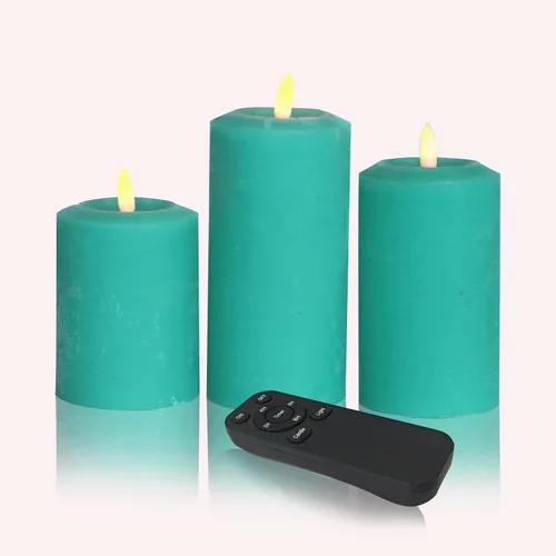 Miniatura 15 de CANDLE CHOICE Velas de Navidad sin llama con temporizador remoto, cera real, parpadeante, pilares LED con grabado deprimido, reno, Papá Noel, Blanco