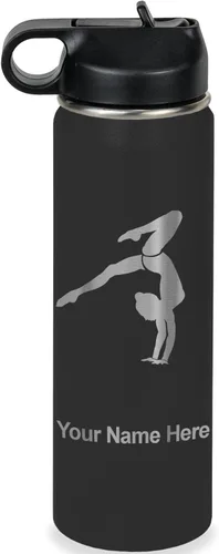 Miniatura 40 de LaserGram Botella de agua personalizada, soporte de mano de gimnasta, acero inoxidable de doble pared aislada al vacío con popote superior, regalo