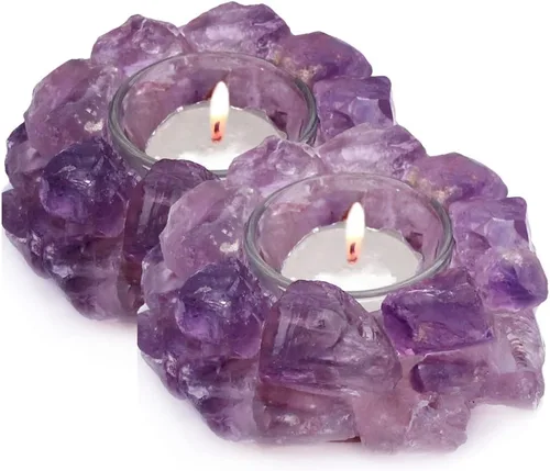 Miniatura 5 de Portavelas votivas de piedra áspera de cristal, candelita de cristal curativo, portavelas de cristal curativo, decoración del hogar, piedra de reiki