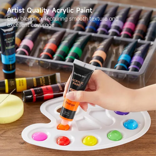 Miniatura 4 de Juego de pintura acrílica de 30 colores Shuttle Art, tubos de 36 ml con 3 pinceles, pintura acrílica de grado artista, para niños, adultos