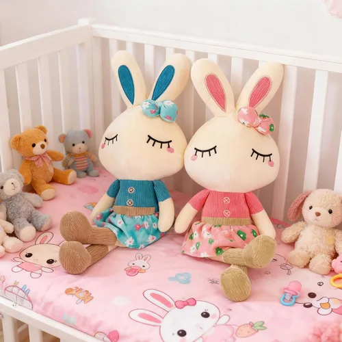 Miniatura 5 de Juego de 2 peluches de conejo de Pascua para niños, 18.3 pulgadas, juguetes de conejo grande, bonitos regalos de cumpleaños para niños y niñas, rosa